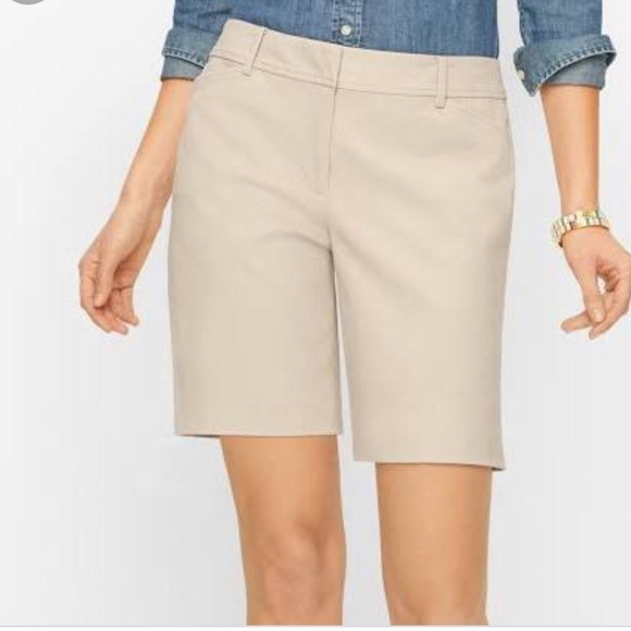 Talbots Pants - Talbots Women’s Beige Chino Bermuda Shorts Size 8P High Rise Flat Front Stretch